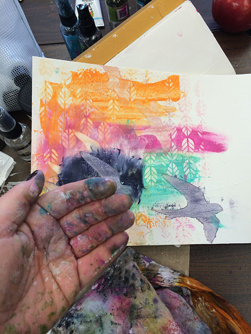 inky, painty, happy hands in Dina Wakley's class | shurkus.com