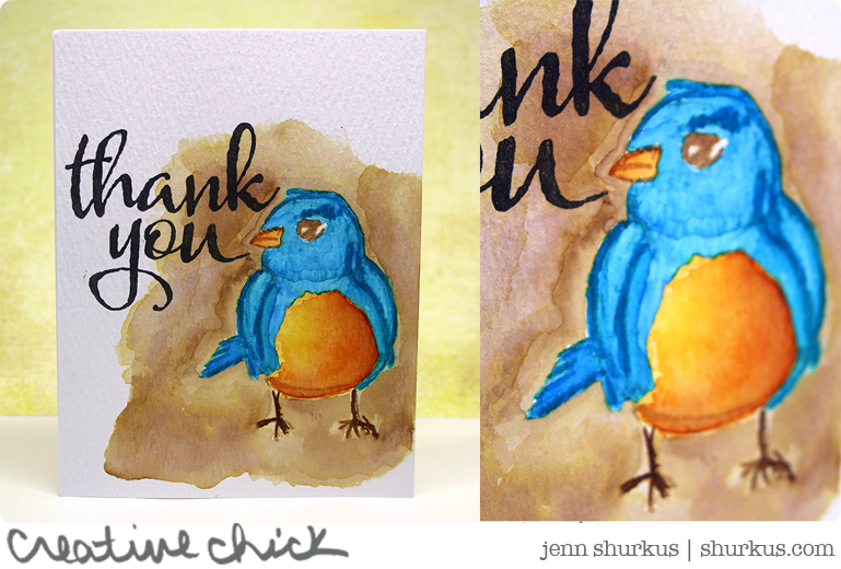 Thank You Watercolor Card with Dina Wakley Media Stamps, Winnie and Walter stamps and Distress Ink | shurkus.com