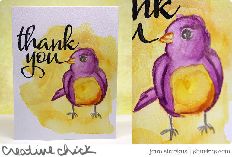 Thank You Watercolor Card with Dina Wakley Media Stamps, Winnie and Walter stamps and Distress Ink | shurkus.com