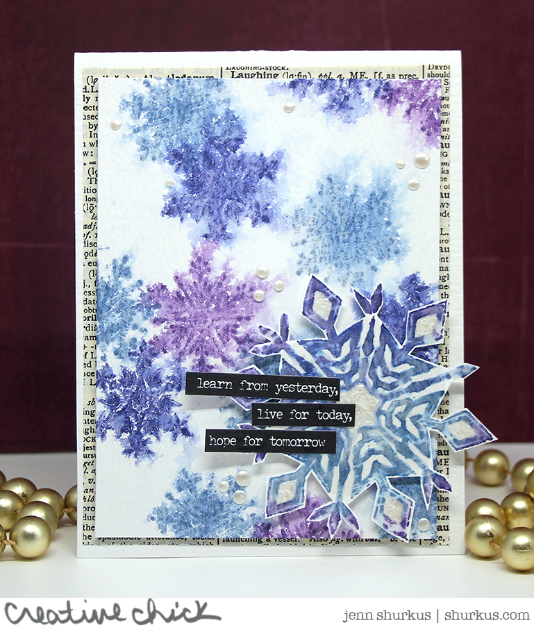 Pearly Watercolor Snowflake Card for Ranger Ink | shurkus.com