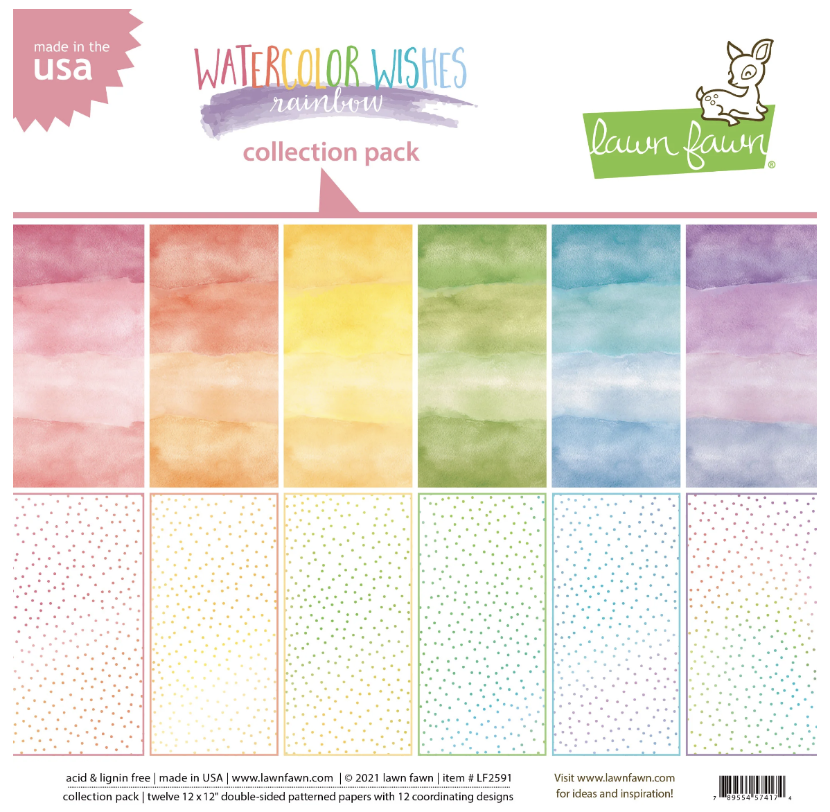 Lawn Fawn, Watercolor Wishes Rainbow 12x12 Collection Pack