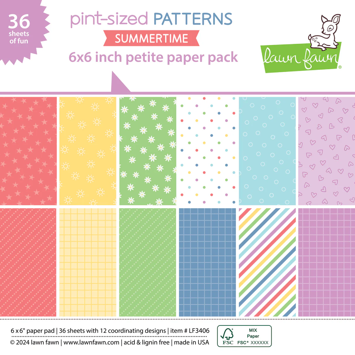 Lawn Fawn, Pint Sized Patterns Summertime Petite Paper Pack