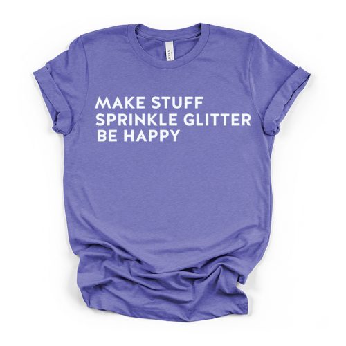 Make Stuff Sprinkle Glitter Be Happy Crew Neck Tee - purple