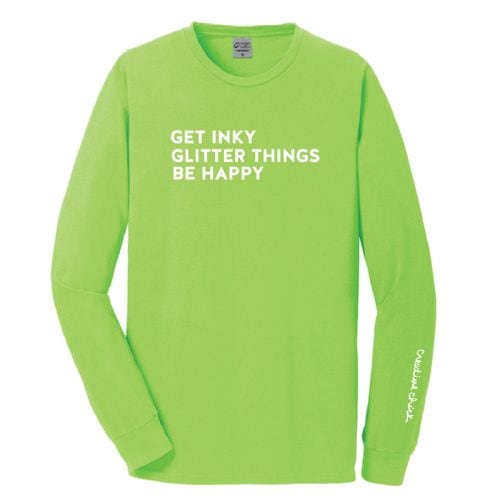 Get Inky Glitter Things Be Happy Long Sleeve Tee in Neon Green